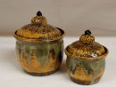 Golden Lace Compact Canister Set Handmade Ceramic Storage serapportantà Ceramic Kitchen Canisters