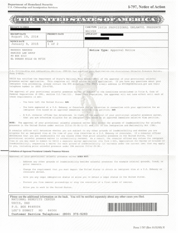 I601A Provisional Unlawful Presence Waiver, Approval pour 601 Waiver Approval Rate 2017 