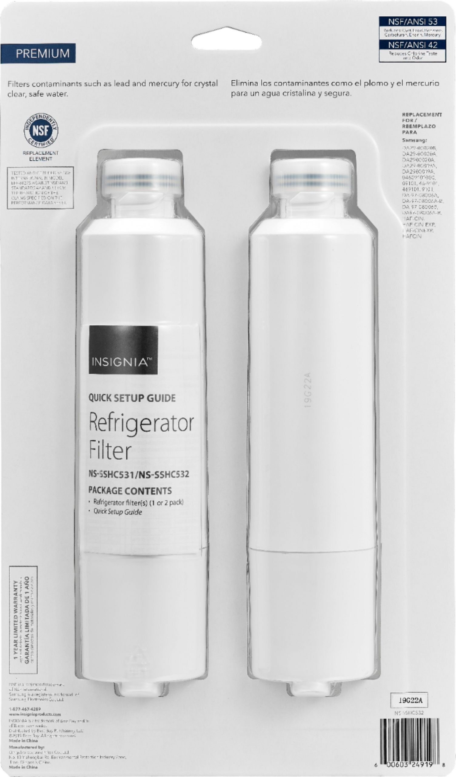 Insignia™ Nsf 53 Water Filter Replacement For Select à Samsung Refrigerator Replacement Parts 
