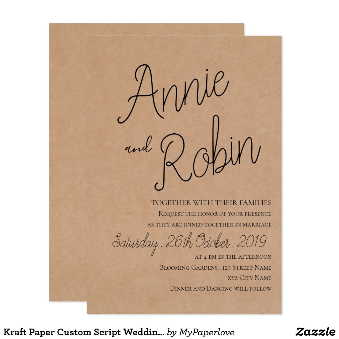 Kraft Paper Custom Script Wedding Invitation  Zazzle dedans Papier Wedding Invites