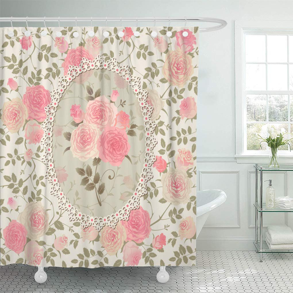 Ksadk Pink Vintage Shabby Chic Rose Pattern Lace With serapportantà Shabby Chic Curtains 