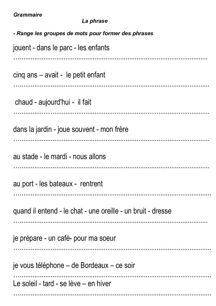 La Phrasece1,Ce2,Construire Une Phrase,Majuscules,Point à Exercice De Francais Ce1 À Imprimer 