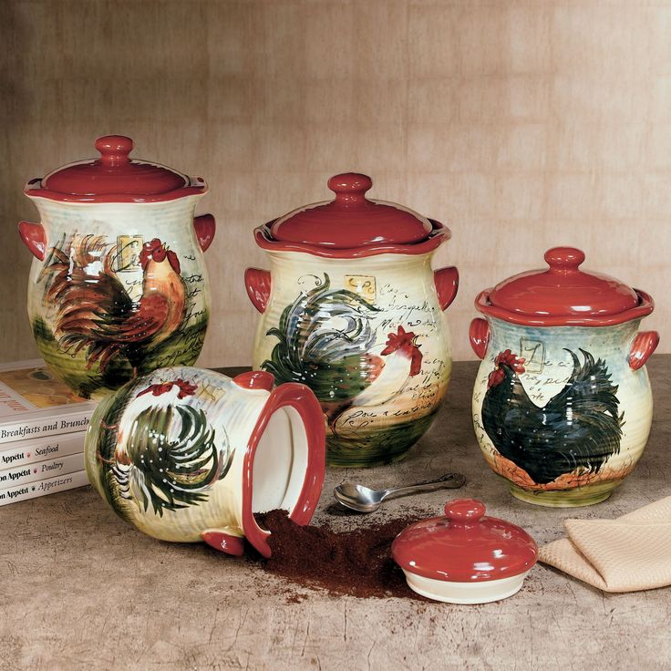 Le Rooster Kitchen Canister Set  Rooster Kitchen Decor intérieur Rooster Kitchen Decor