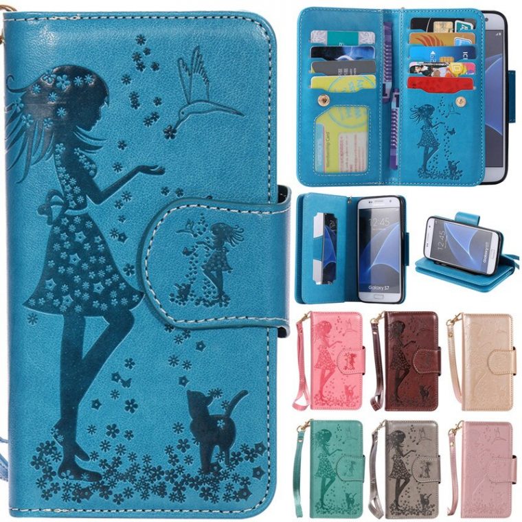 Luxury Cartoon 9 Cards Mirror Girl Cat Flip Leather Fundas à Samsung Galaxy S3 Cases For Girls