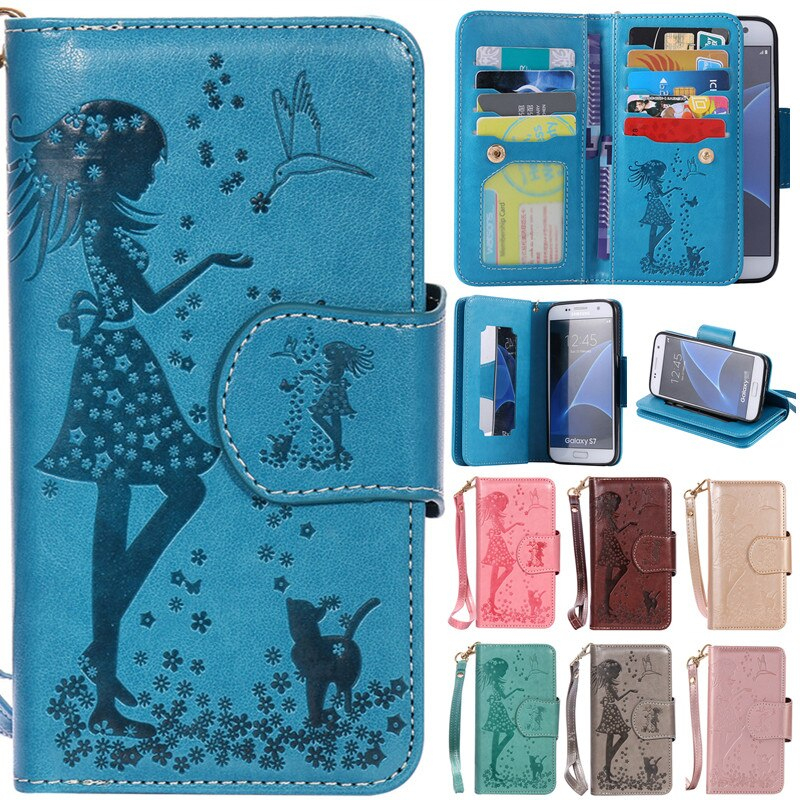 Luxury Cartoon 9 Cards Mirror Girl Cat Flip Leather Fundas à Samsung Galaxy S3 Cases For Girls 
