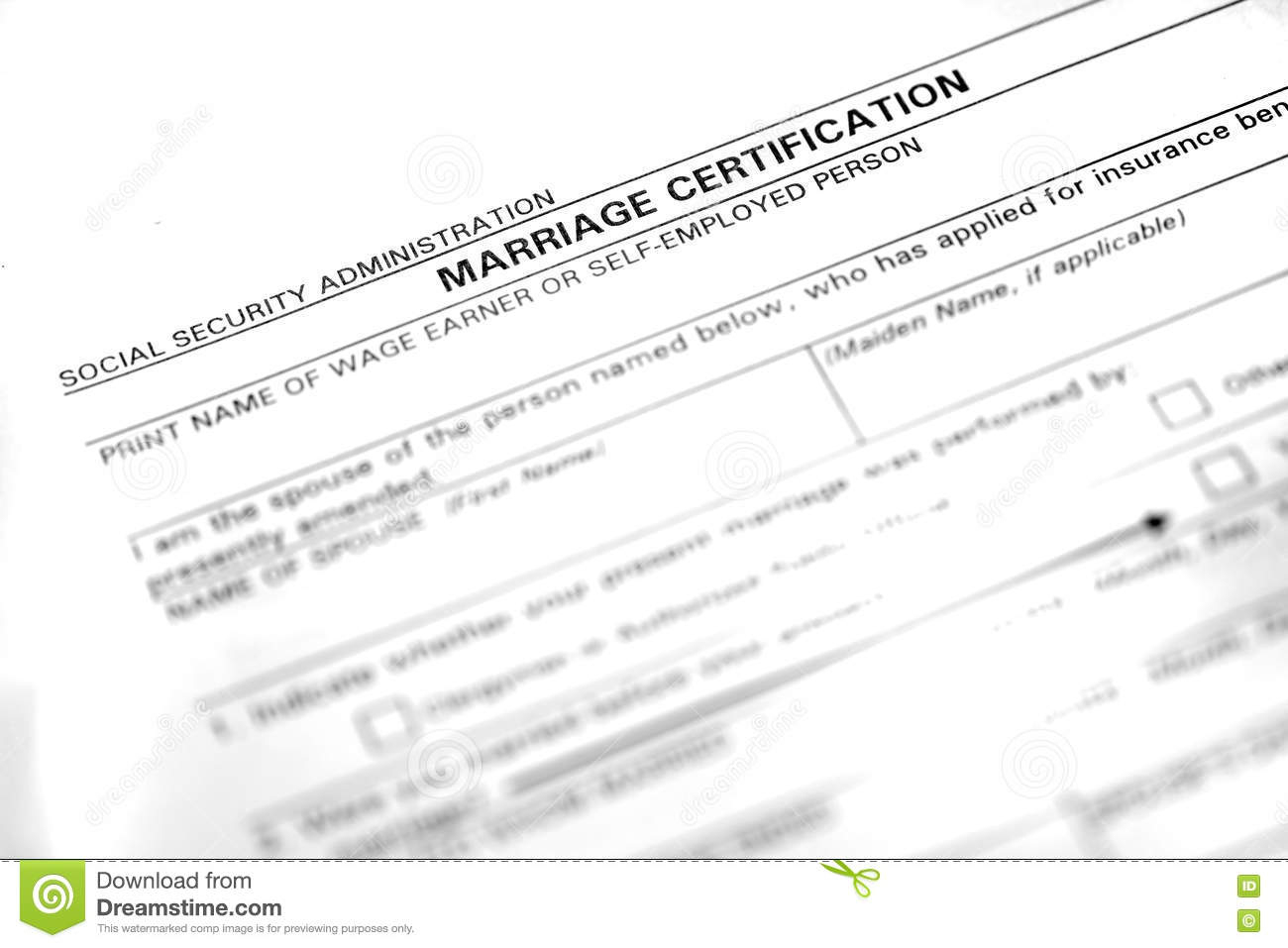 Marriage Certificate Form Stock Photo. Image Of Document pour Psa Online Marriage Contract 