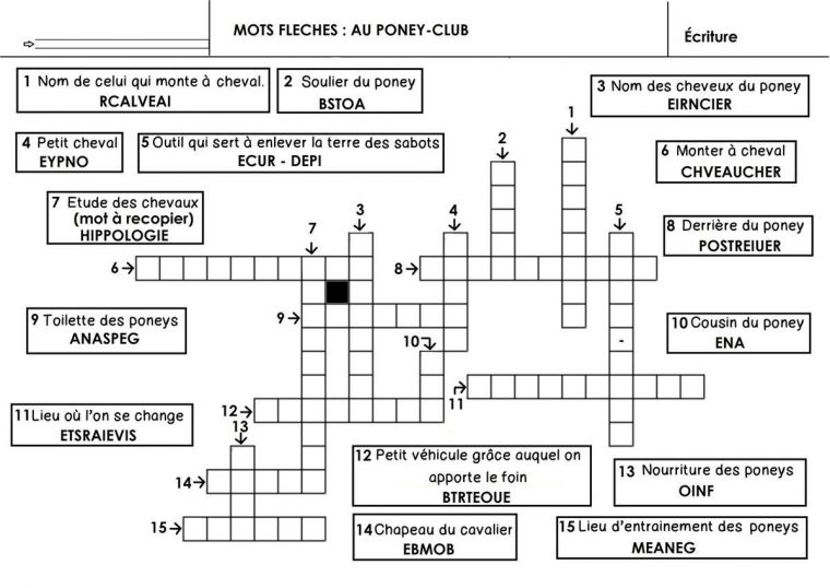 Mots Fléchés Cp- Ce1, Cheval Poney – École Maternelle Gellow tout Dictionnaire Mots Croisés Fléchés