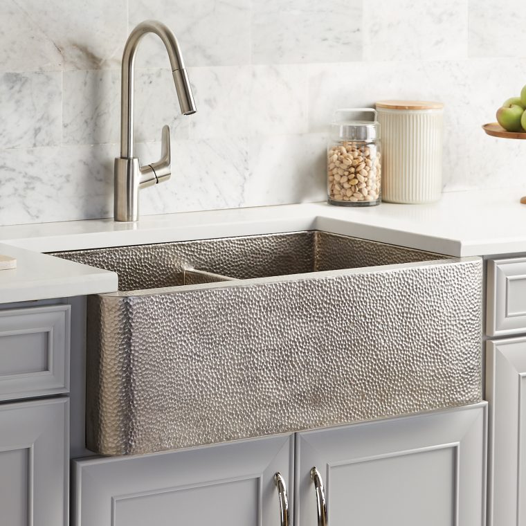 Native Trails Farmhouse Duet 33" Copper Farmhouse Sink, 60 concernant Hammered Farmhouse Sink