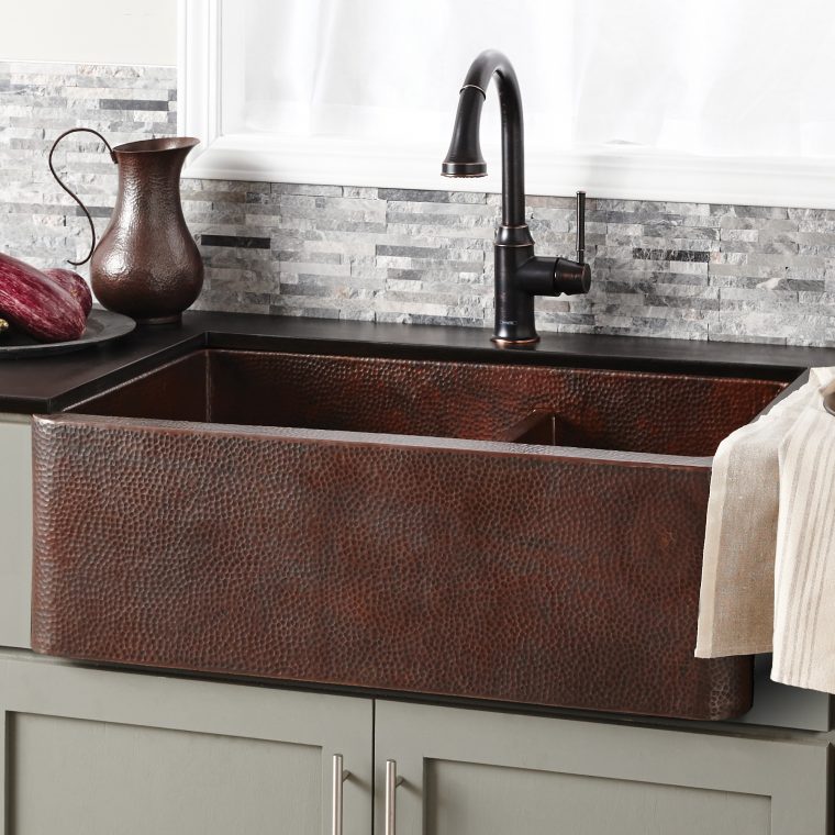 Native Trails Farmhouse Duet 33" Copper Farmhouse Sink, 60 destiné Hammered Farmhouse Sink