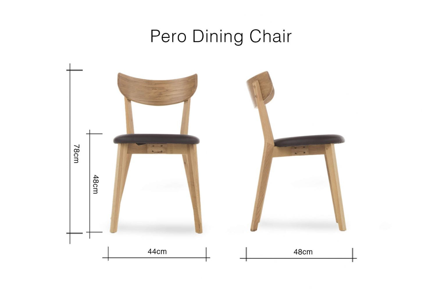 Oak Dining Chair With Black Faux Leather Seat - Pero - Ez encequiconcerne Ez Living Dining Chairs