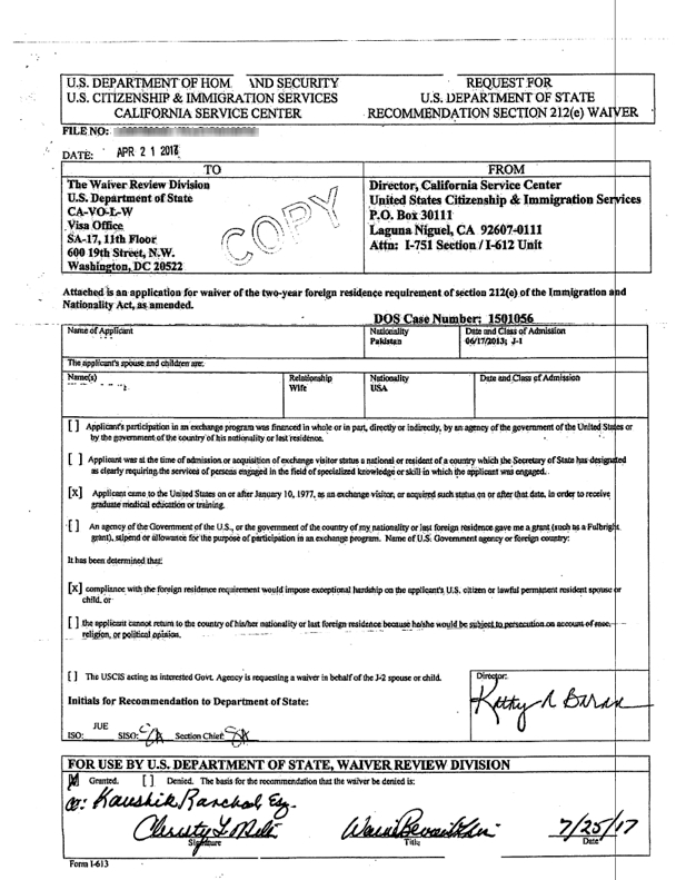 Our Success Stories - J1 Visa Waivers avec 601 Waiver Approval Rate 2017 