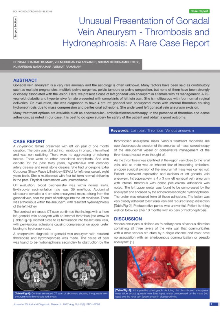 (Pdf) Unusual Presentation Of Gonadal Vein Aneurysm à Hydronephrosis Icd 10