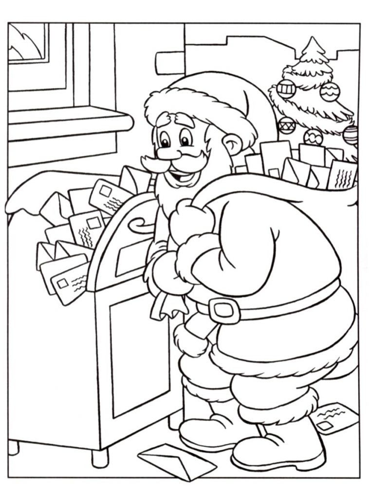 Père Noël Récupérant Les Lettres Des Enfants – Coloriage avec Pere Noel A Colorier Et Imprimer