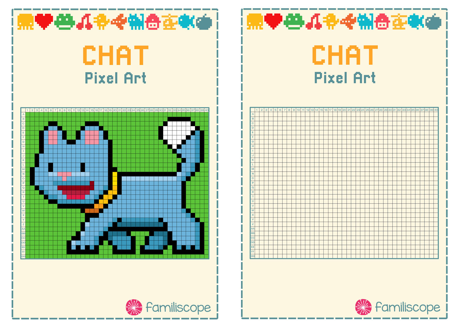 Pixel Art Facile : Chat encequiconcerne Pixel Art À Imprimer Facile 