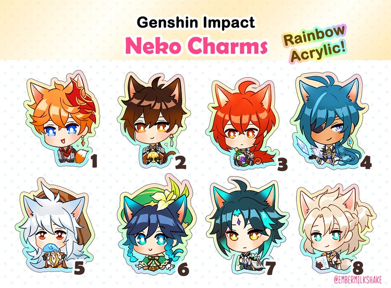 Preorder Neko Genshin Impact Rainbow Acrylic Charms  Etsy tout Genshin Impact Moonchase Charms