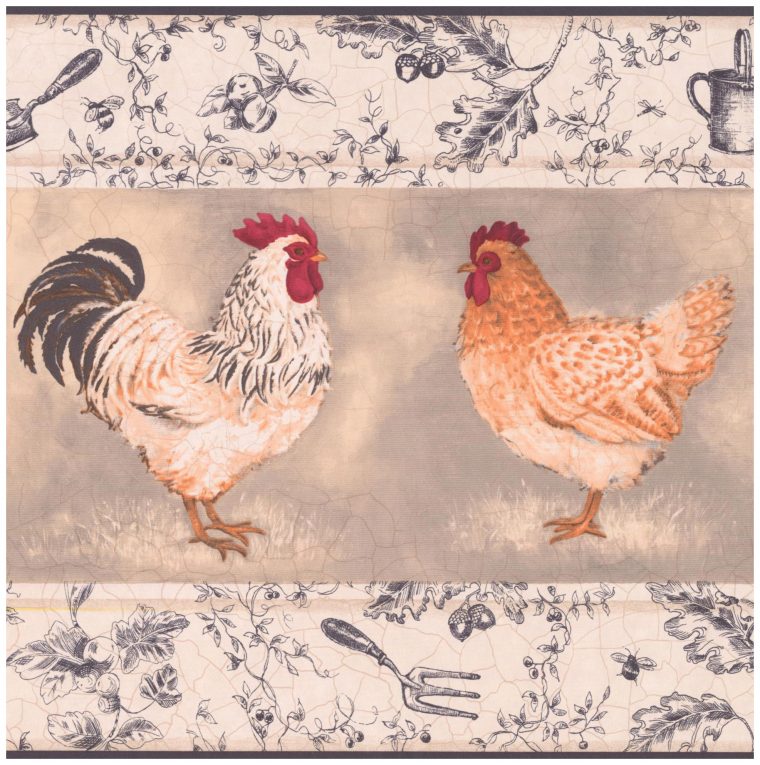 Prepasted Wall Border – Beige Black White Rooster Hen pour Wallpaper Borders Chickens And Roosters