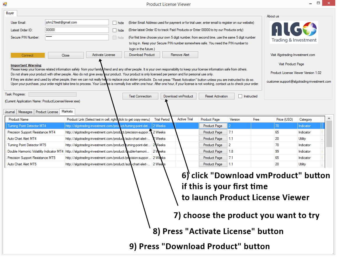 Product License Viewer New Version S002 E2  Algo Trading pour Forex Optimum Login 
