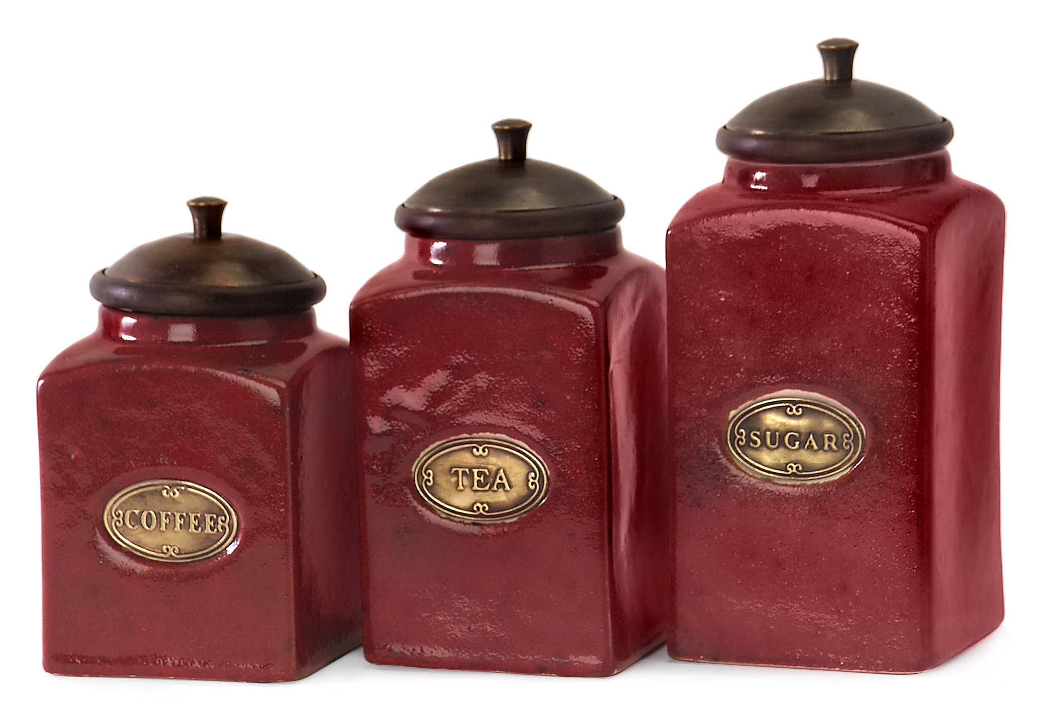 Red Ceramic Canisters - Set Of 3 - Walmart - Walmart serapportantà Ceramic Kitchen Canisters 