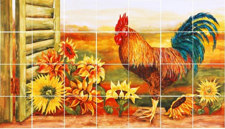 Rooster Kitchen Decor Backsplash With Sunflowers – Tile pour Rooster Kitchen Tile