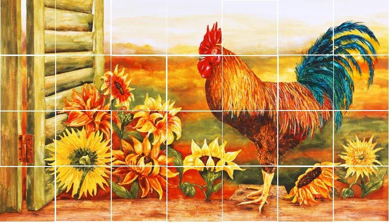 Rooster Kitchen Decor Backsplash With Sunflowers - Tile pour Rooster Kitchen Tile 