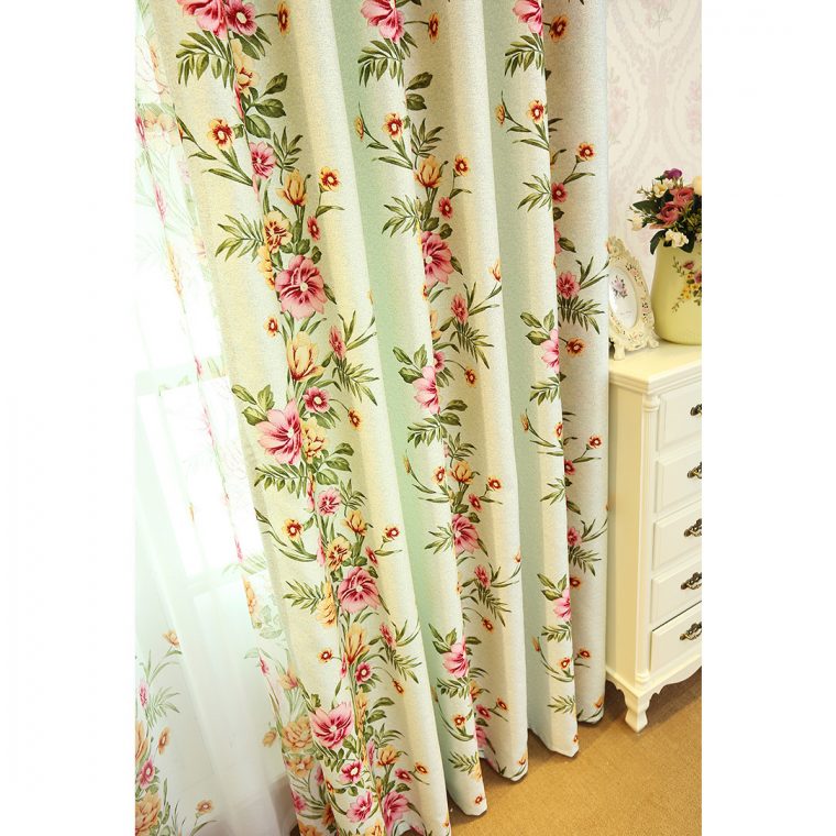 Sage Green Floral Print Polyester Beautiful Shabby Chic dedans Shabby Chic Curtains