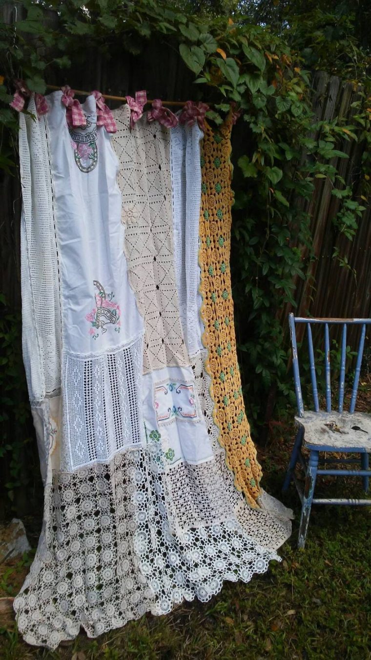 Shabby Chic Shower Curtainvintage Crochetvintage avec Shabby Chic Curtains