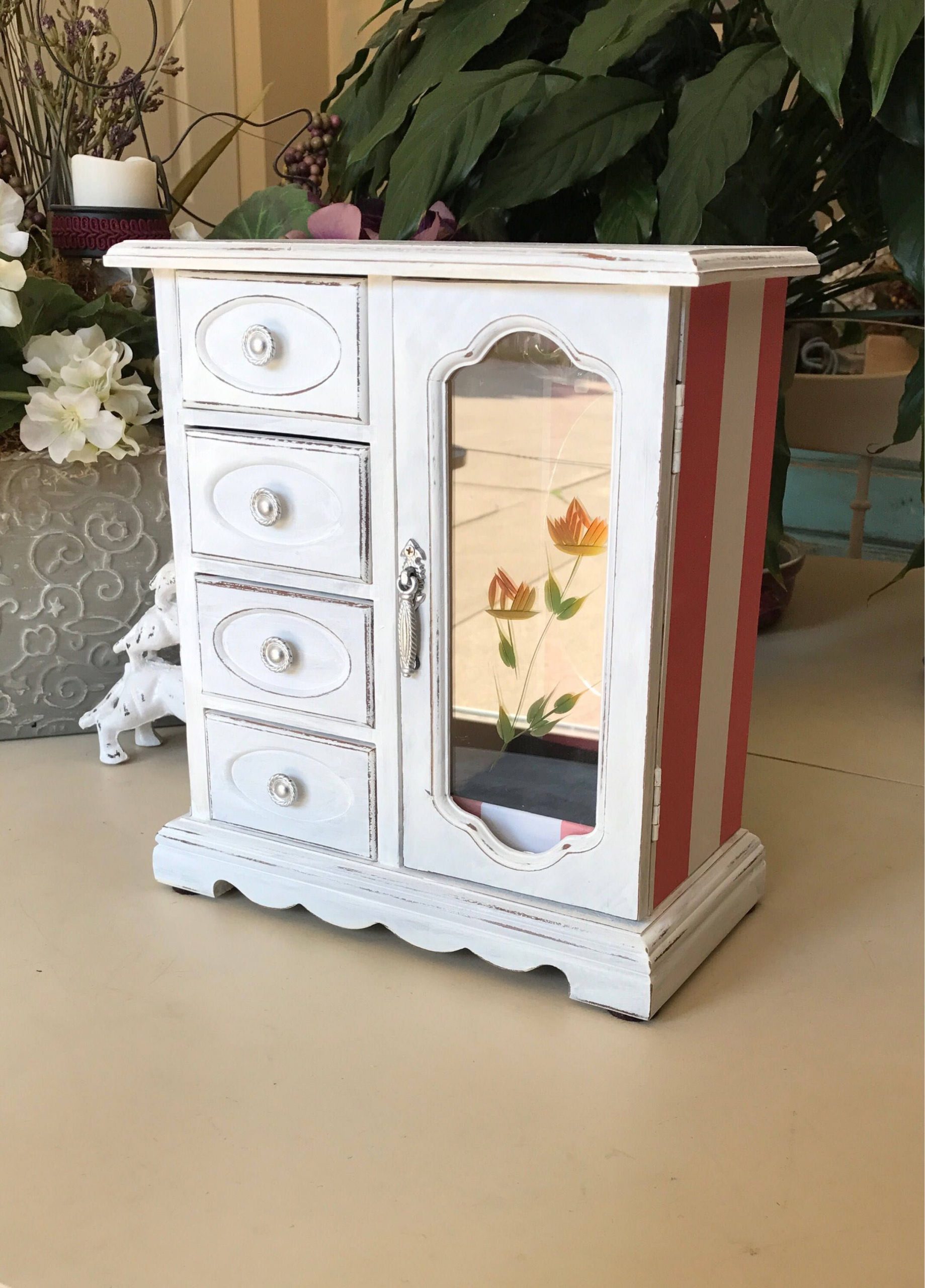Shabby Chic Vintage Jewelry Box  Painted Wooden Jewelry intérieur Jewellery Box Shabby Chic 