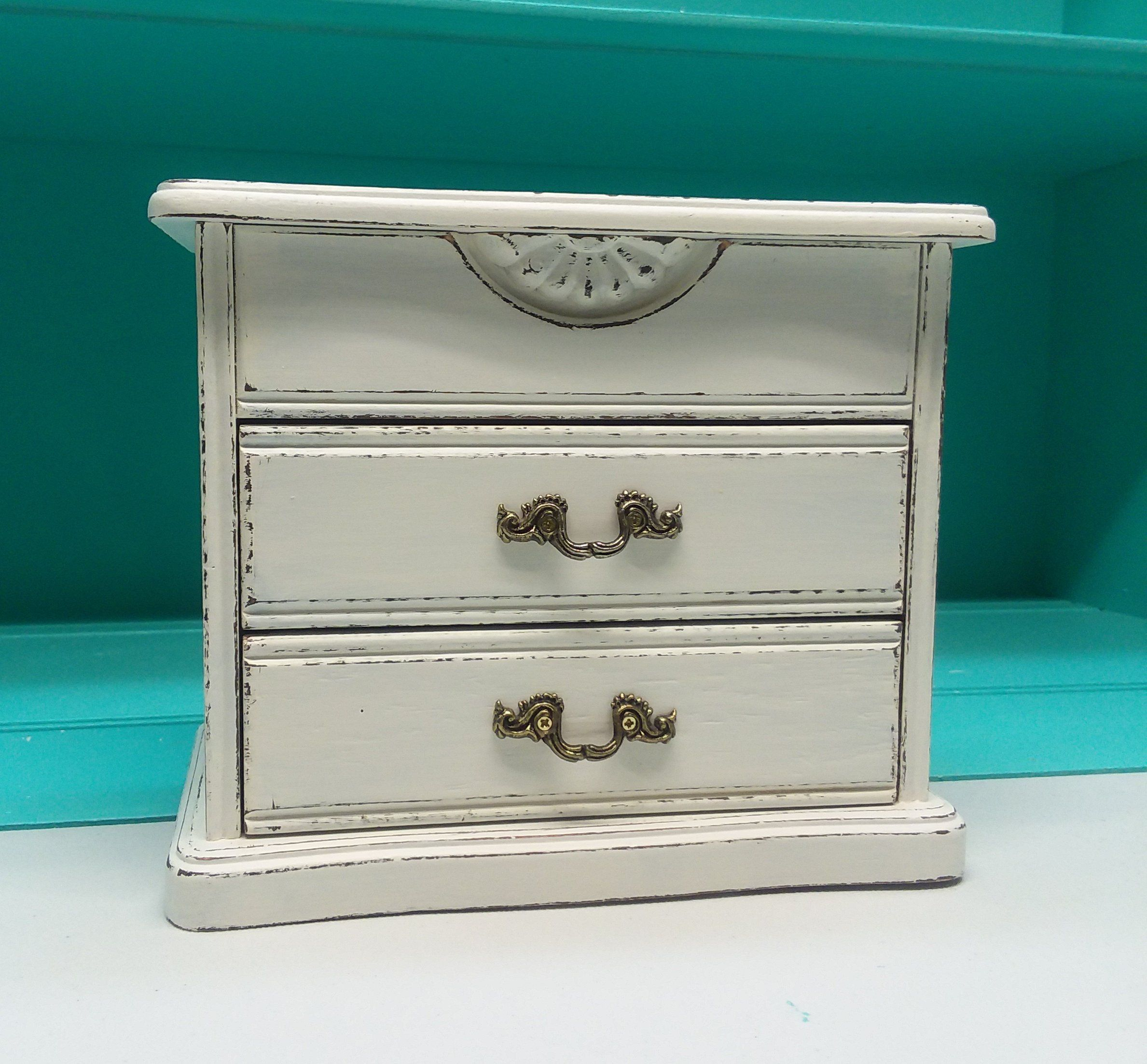 Shabby Chic Vintage Wooden Jewelry Box Painted Off White dedans Jewellery Box Shabby Chic 