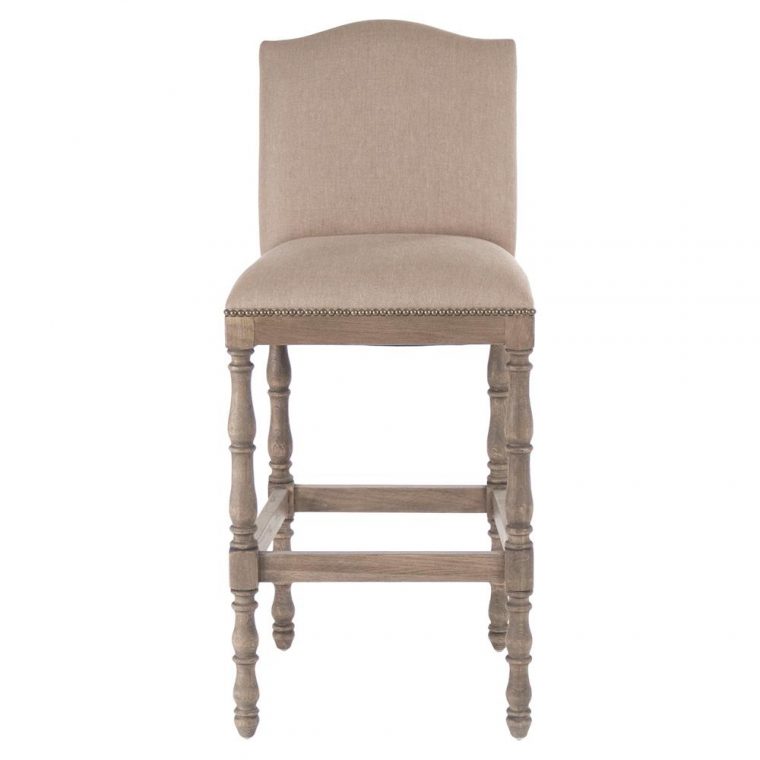 Spencer French Country Beige Linen Wood Bar Stool  Kathy dedans Country French Counter Stools