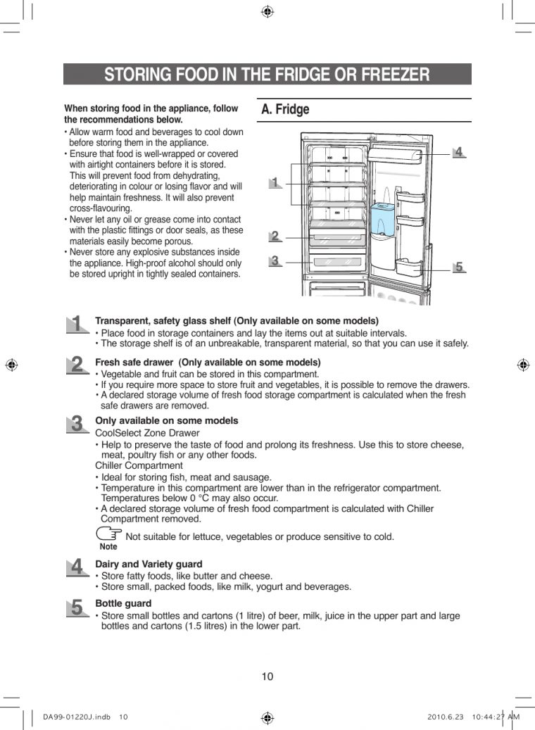 Storing Food In The Fridge Or Freezer, A. Fridge  Samsung tout Samsung Fridge Freezer Manual