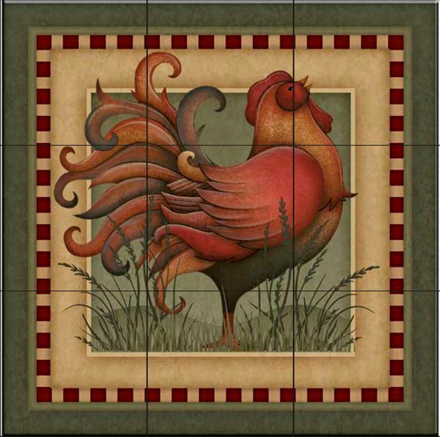 The Tile Mural Store (Usa) Tile Mural - Folk Rooster intérieur Rooster Kitchen Tile 