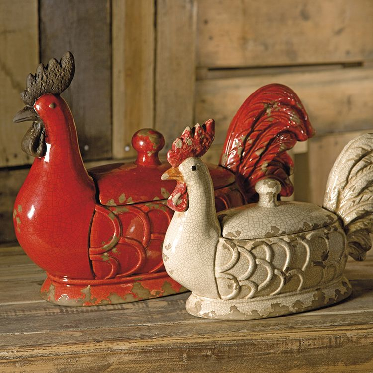 This Small Lidded Rooster-Shaped Dish Is Finished In serapportantà Rooster Kitchen Decor