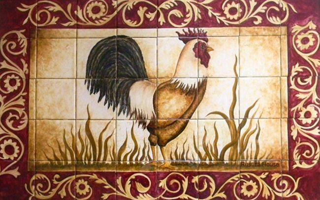 Tile Mural &amp;quot;Rooster&amp;quot;  Kitchen Wall Tiles Backsplash, Tile tout Rooster Kitchen Tile 