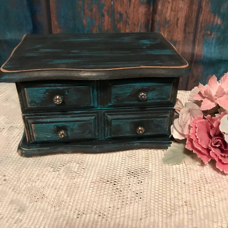 Turquoise Distressed Shabby Chic Jewelry Storage Box dedans Jewellery Box Shabby Chic