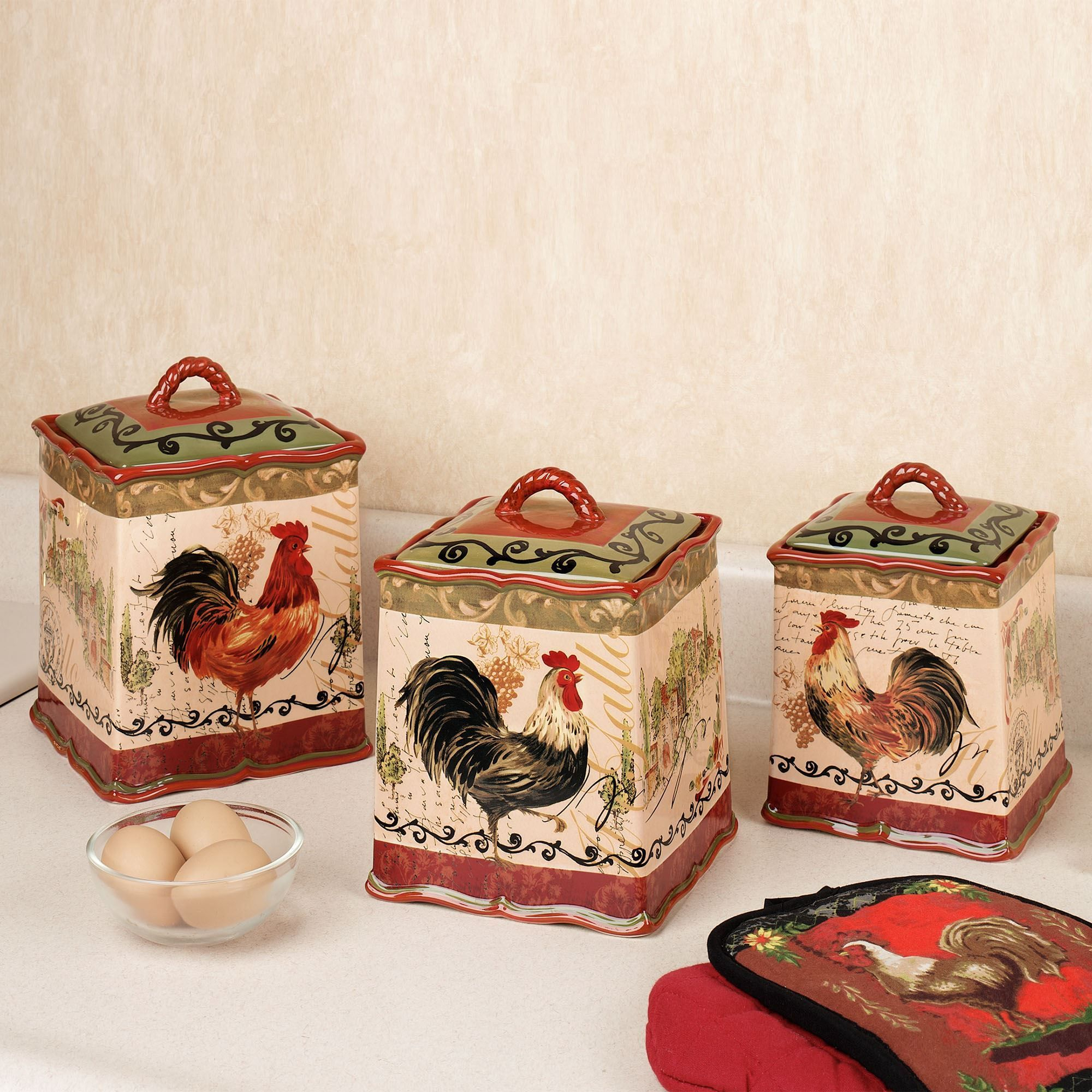 Tuscan Rooster Kitchen Canister Set  Tuscan Decorating serapportantà Rooster Kitchen Decor
