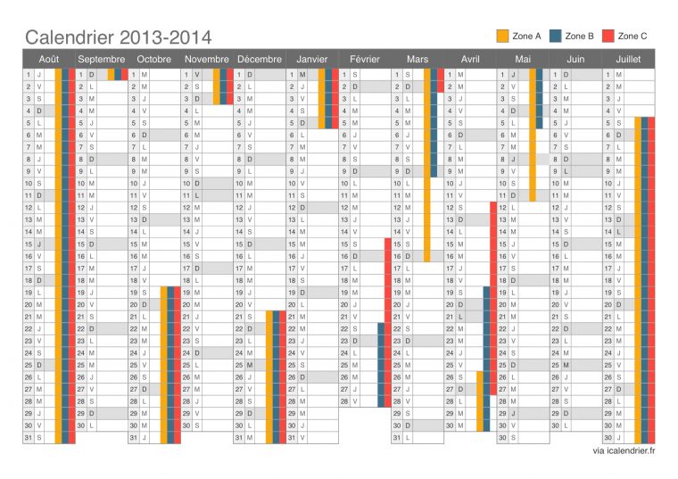 Vacances Scolaires 2013-2014 – Dates – Icalendrier destiné Calendrier 2017 À Imprimer Avec Vacances Scolaires