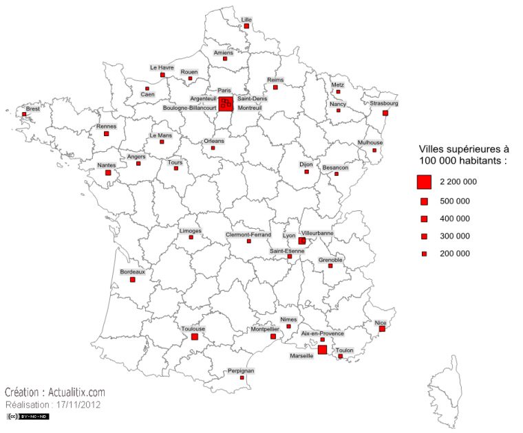 Villes De Plus De 100 000 Habitants En France – Grandes concernant Carte De France Avec Nom Des Villes