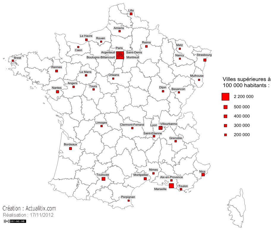 Villes De Plus De 100 000 Habitants En France - Grandes concernant Carte De France Avec Nom Des Villes 