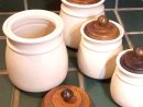 Vintage Ceramic Canister Set With Wooden Lids Creamy Beige intérieur Ceramic Kitchen Canisters