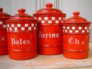 Vintage French Enamel Kitchen Canister Set. Red With White serapportantà Red Kitchen Canisters