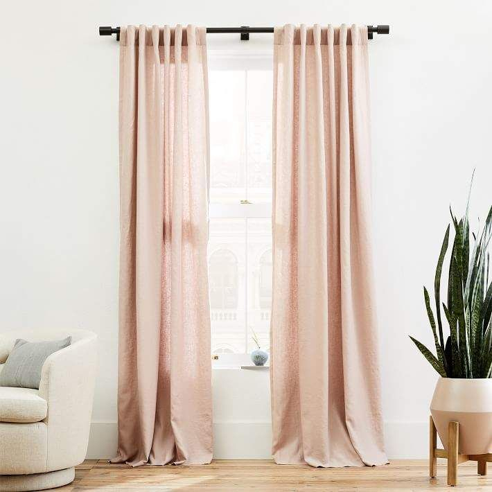 West Elm Belgian Flax Linen Curtain - Adobe Rose  Belgian concernant Belgian Linen Curtains 