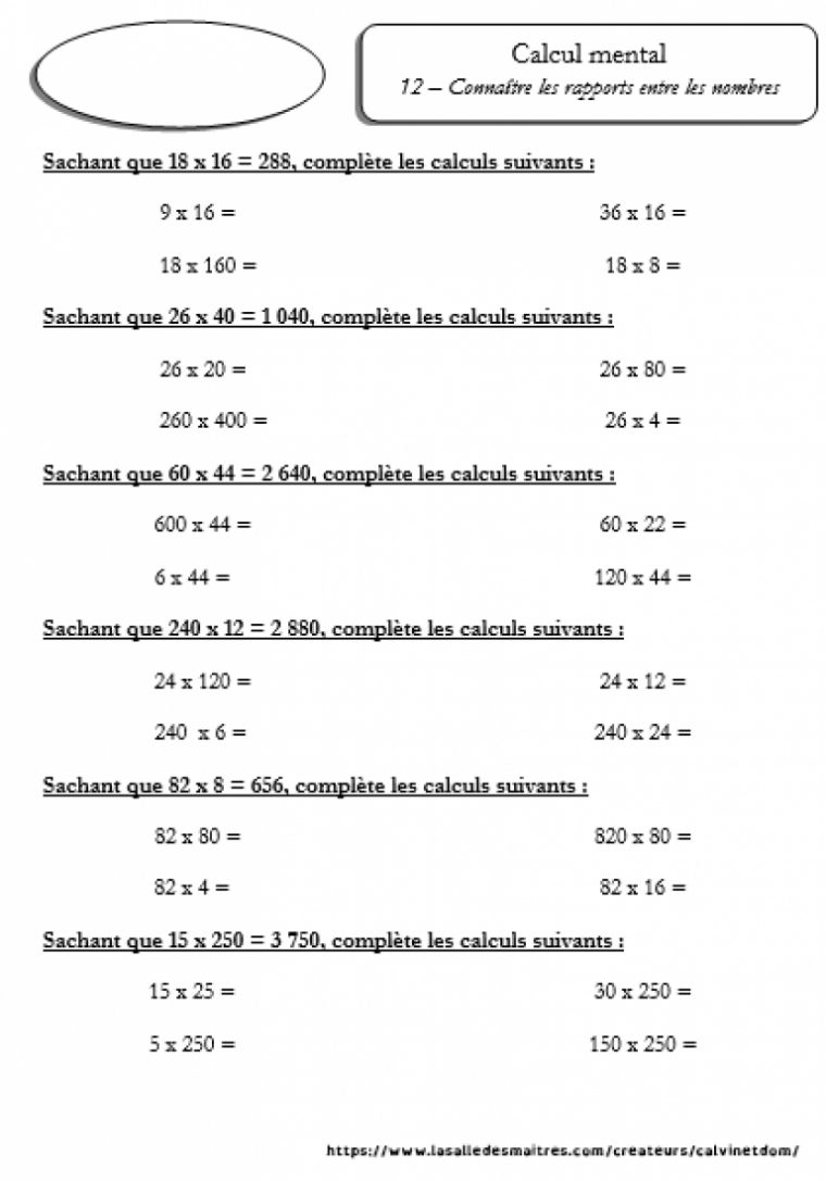 15 Fiches De Calcul Mental Cycle 3 – Mathématiques Cm1 avec Evolu Fiches Orthographe Cm1 Cm2