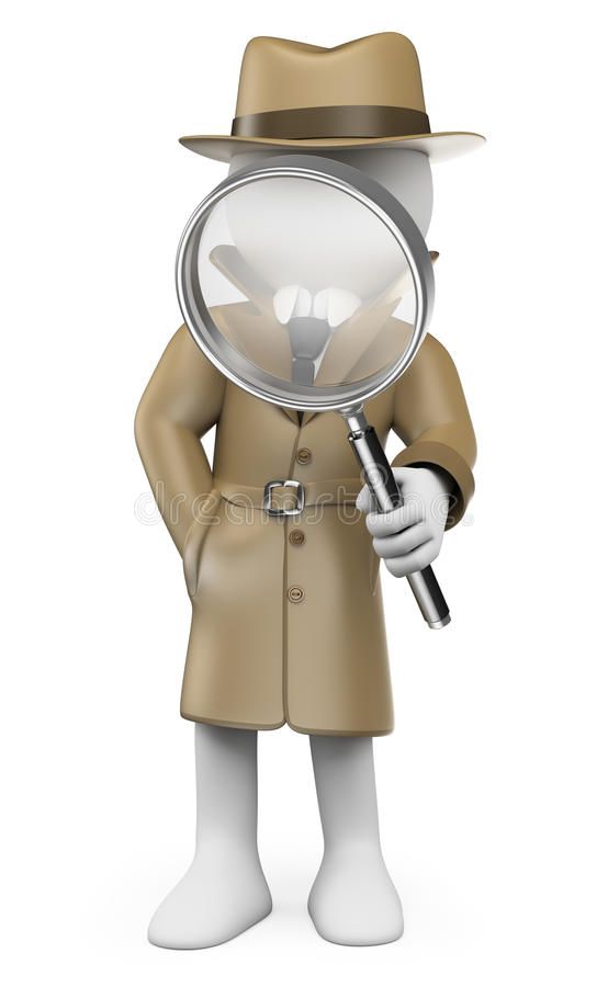 3D White People. Detective. Private Investigator Stock dedans Personnage Blanc 3D Loupe 