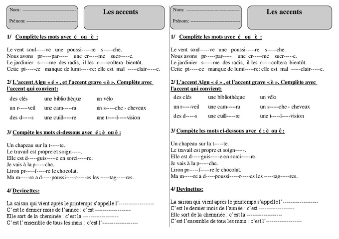 Accents - Ce1 - Exercices 2 - Orthographe - Cycle 2 - Pass pour Ce2 Fleuves Et Riviã¨res 