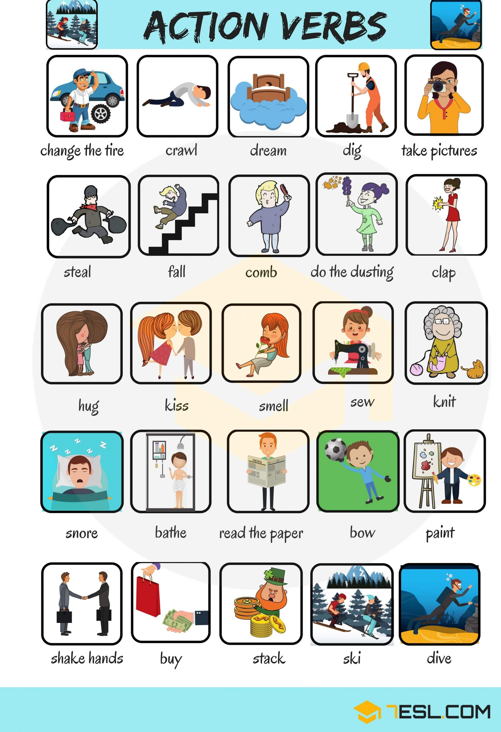 Action Verbs: List Of 50 Common Action Verbs With Pictures dedans Loto Des Verbes D&amp;amp;#039;Action 