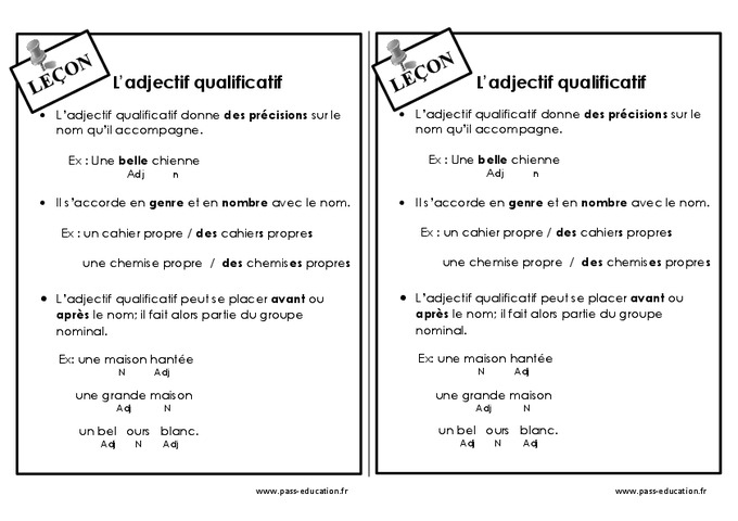 Adjectif Qualificatif - Ce2 - Leçon - Pass Education pour Jeu Accord De L&amp;amp;#039; Adjectif 