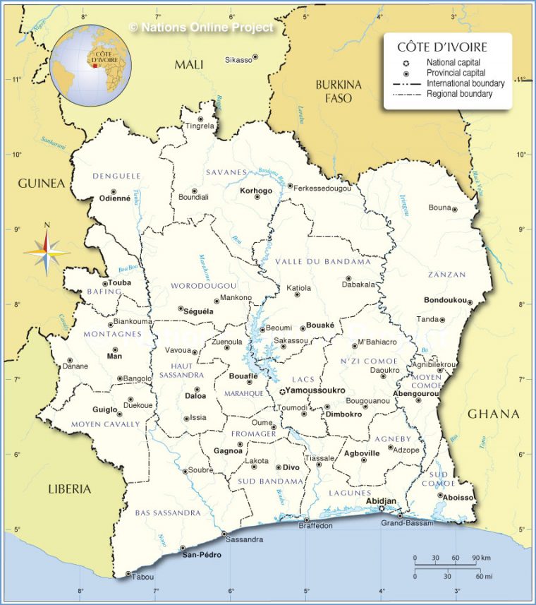 Administrative Map Of Côte D'Ivoire – Nations Online Project encequiconcerne Cote D&#039;Ivoire Dã©Partements