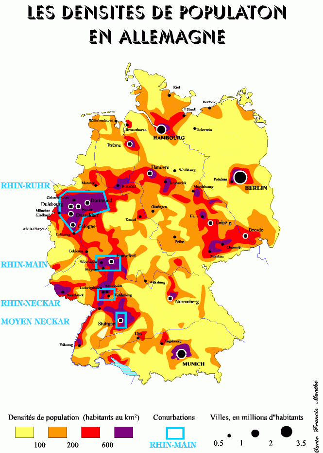 Allemagne - Densité - Populationdata dedans Rã©Gions D'Allemagne Carte