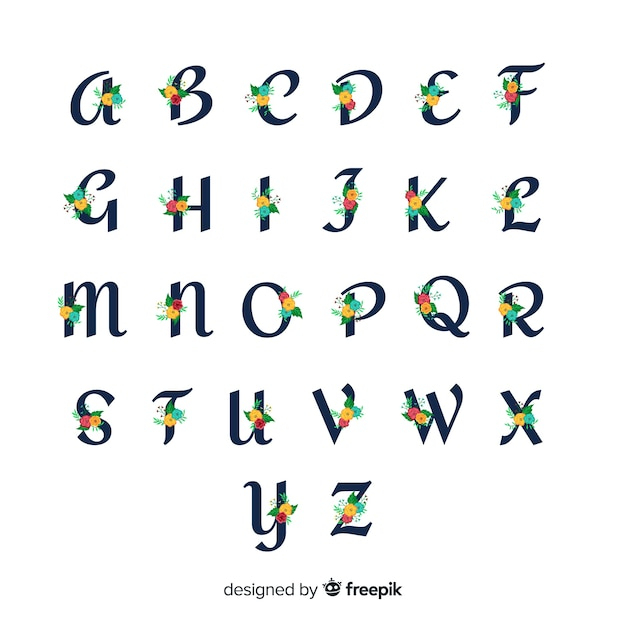 Alphabet Floral  Télécharger Des Vecteurs Gratuitement avec Modã¨le Calligraphie Alphabet Gratuit
