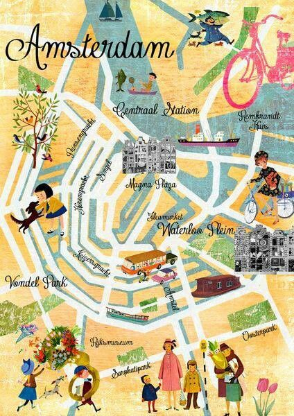 Amsterdam  Cartes Illustrées, Maps Carte, Cartes De Ville serapportantà Carte D&amp;#039;Europe  Dã©Taillã©E A Imprimer 